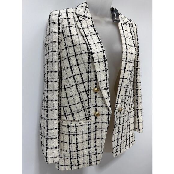 EXPRESS Women's Houndstooth Plaid TweedCustom Fit Boyfriend Blazer Size XS - Picture 4 of 10